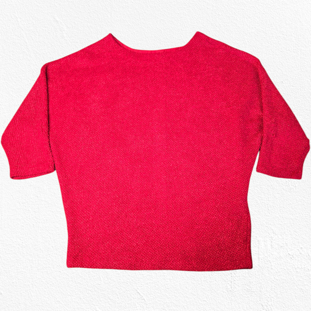 Worthington Cherry Red Round Neck Textured Knit Tapered Sweater Top Size Medium